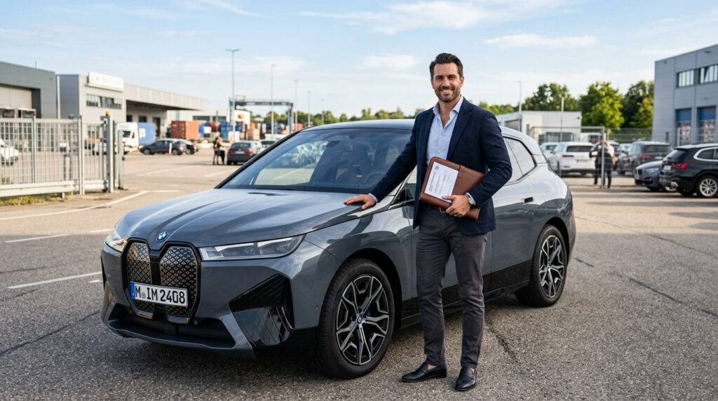 Modern man in casual business wear holding a folder with imp