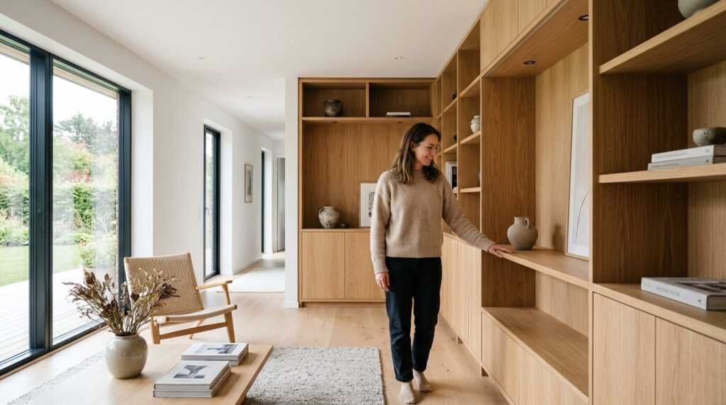 Modern Nordic home interior with custom carpentry features -