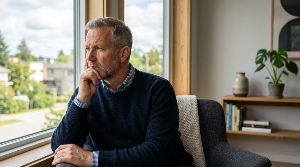 Close-up portrait of a thoughtful middle-aged man in busines