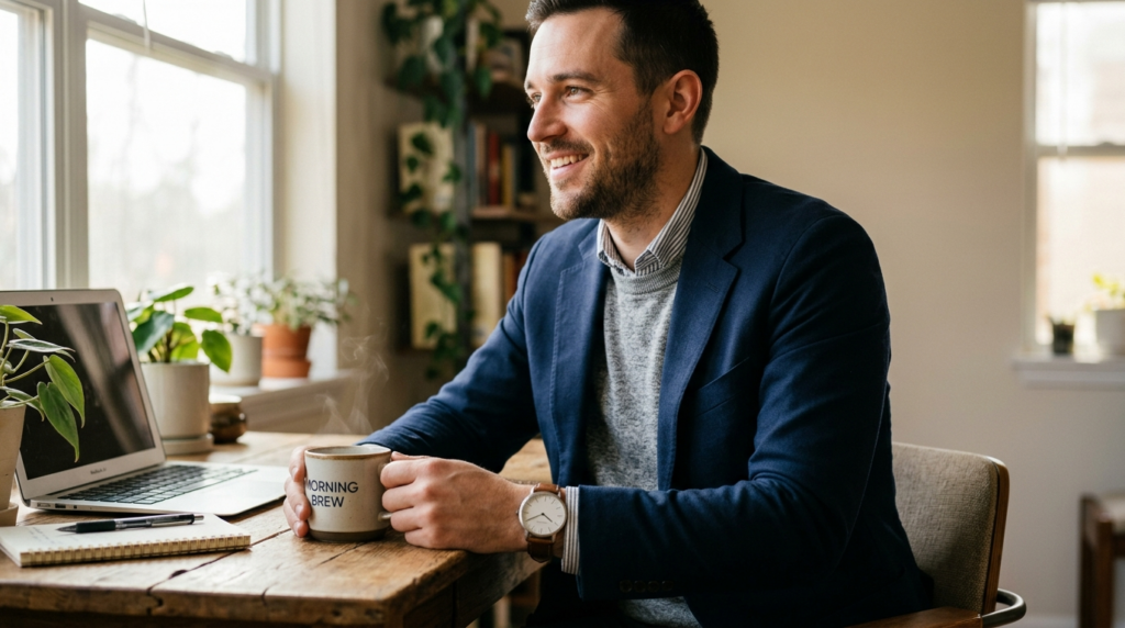 Lifestyle portrait of a modern man in casual business attire