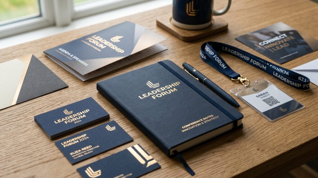 Close-up detail shot of professional event branding elements