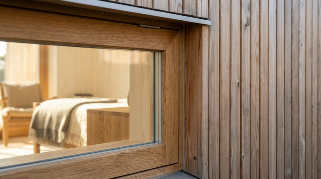 Close-up detail shot of premium window frame installation on