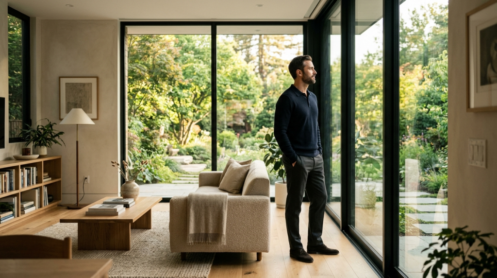 Interior lifestyle photograph of a sophisticated man in his 