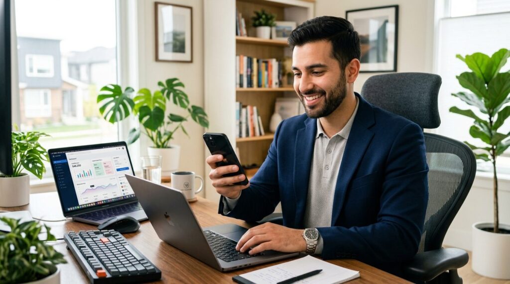 Portrait of a young professional man looking at his smartpho
