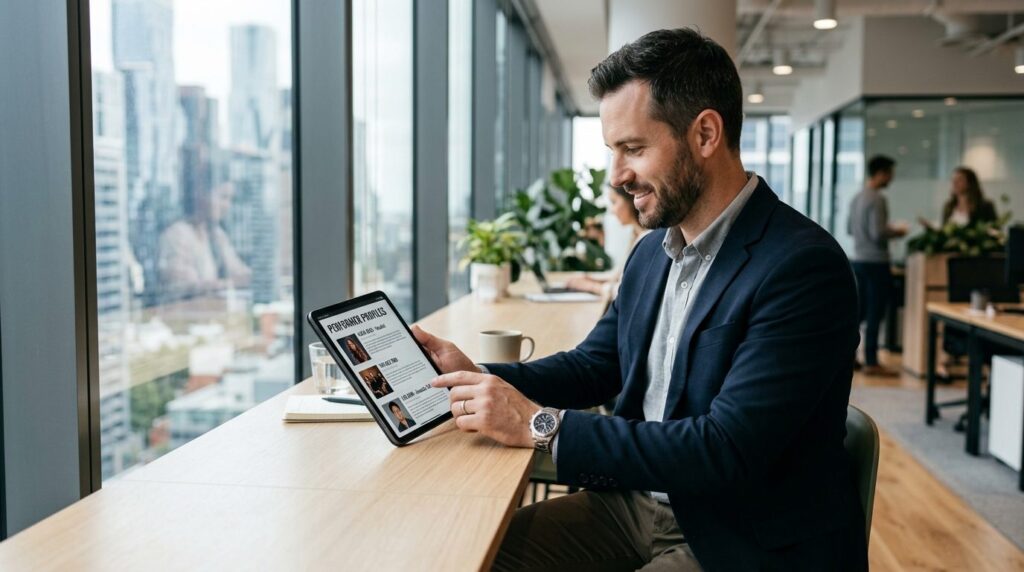 Close-up of a confident male event organizer in business cas